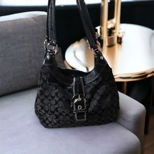 Coach Soho Lynn Soho Medium Black Hobo Handbag Signature Canvas EUC